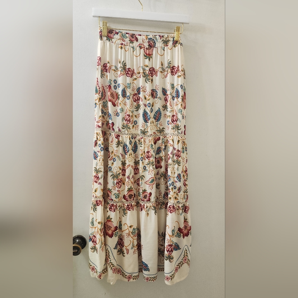 Farm Rio Floral Cream Maxi Skirt, Size P.